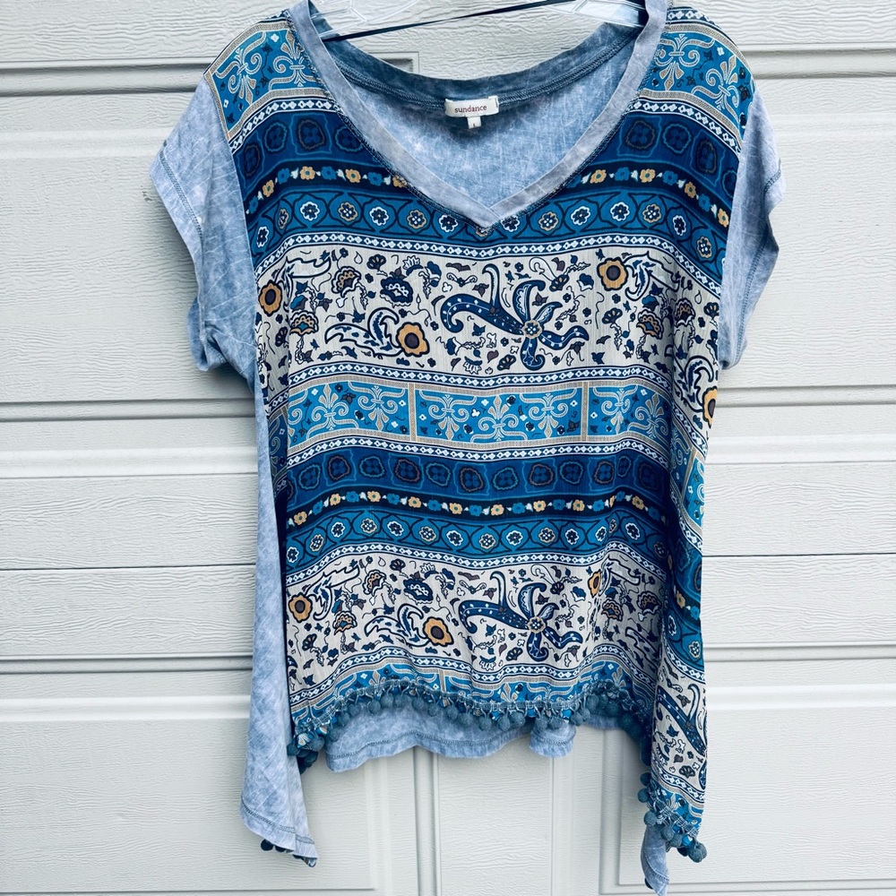 Sundance Blue Paisley Striped Short Sleeve Tee